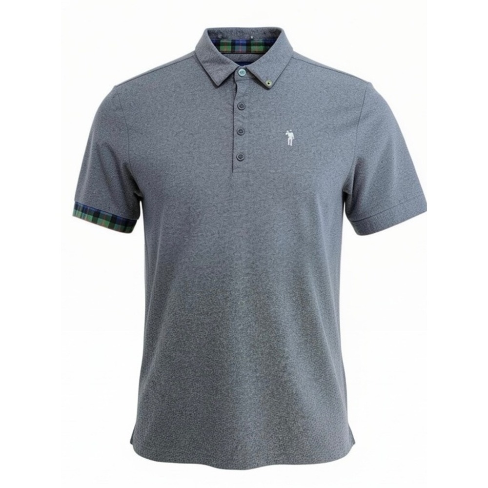 William Murray Golf Mens Medium Gray Heather Plaid Trim Performance Polo (C29)